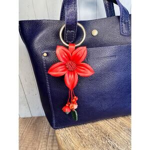 Genuine Leather Flower Purse Charm Leather Flower Bag Charm Red Bag Charm